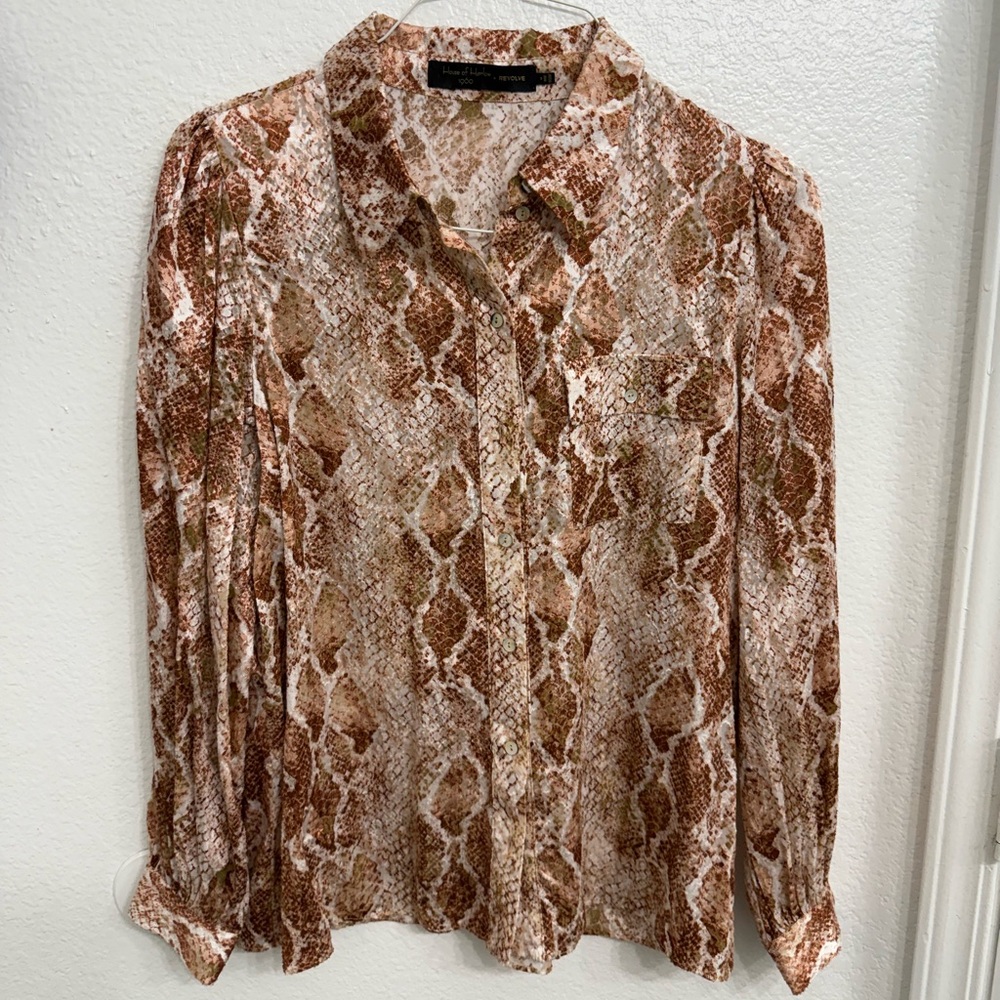 REVOLVE Brown Snake Print Button Down Shirt